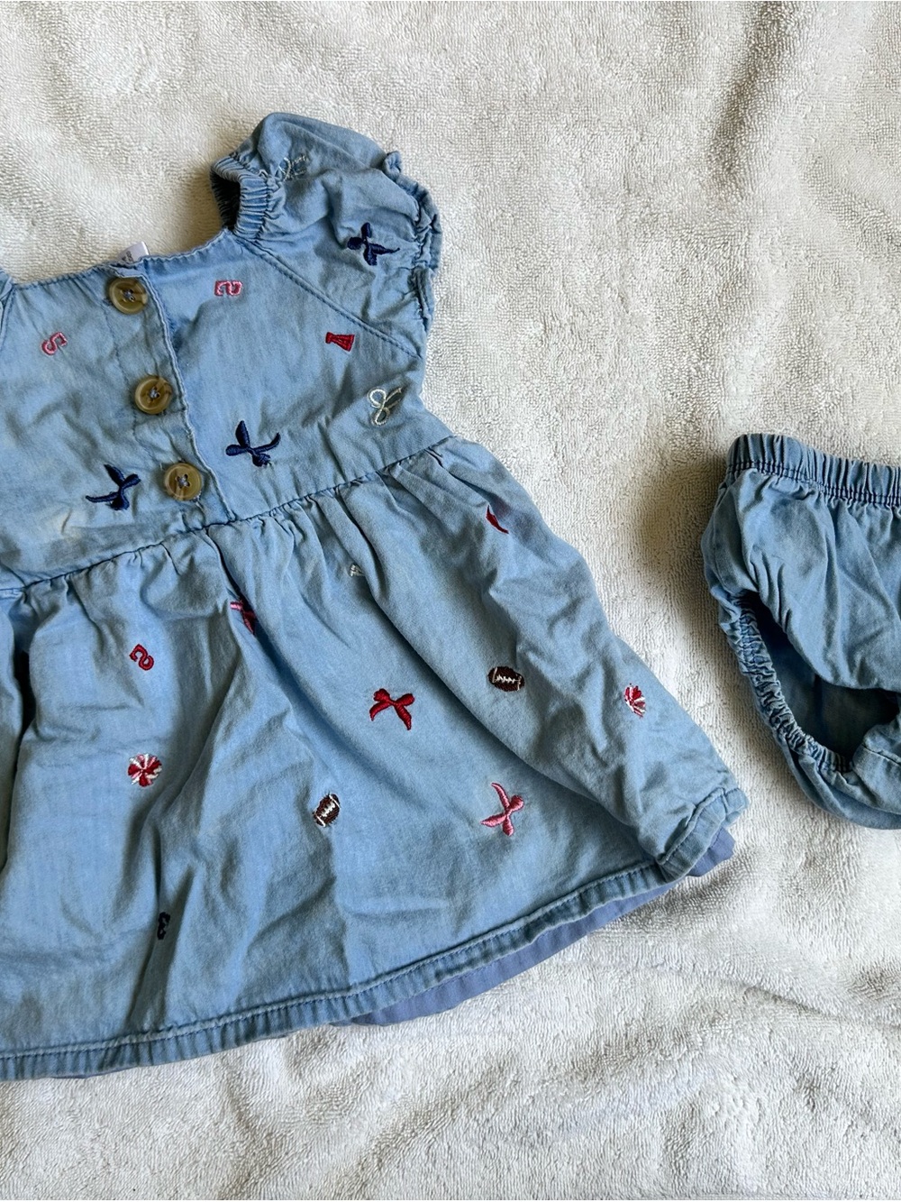 Light Blue Embroidered Baby Dress with Diaper Cover